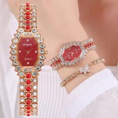 https://www.bcalpo.com/Fashion Simple Women Watches With Bracelet Set Quartz Wristwatch Shiny Stone Red Colour